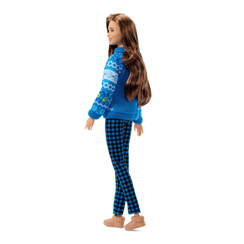 Barbie Holiday Sweater Doll with Brunette Wavy Hair