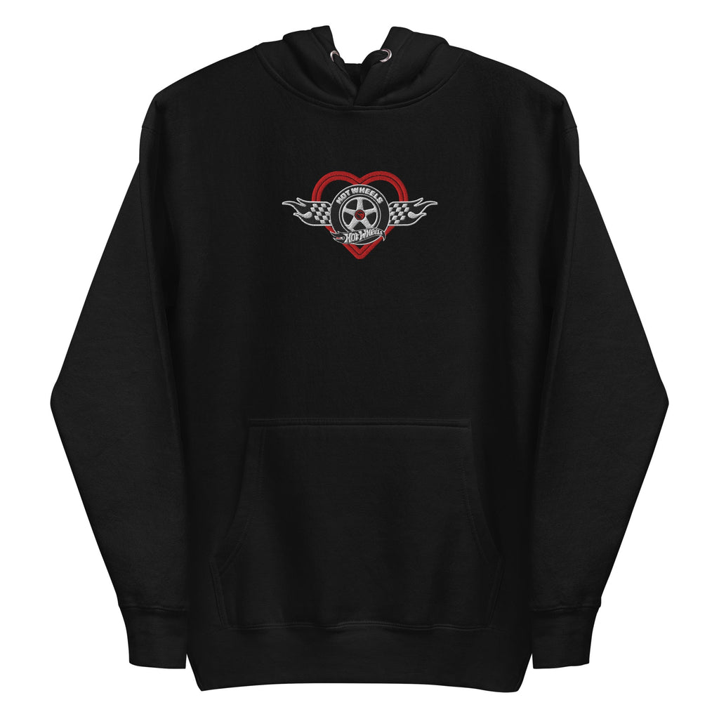 Hot Wheels Checkered Hearts Embroidered Black Hoodie